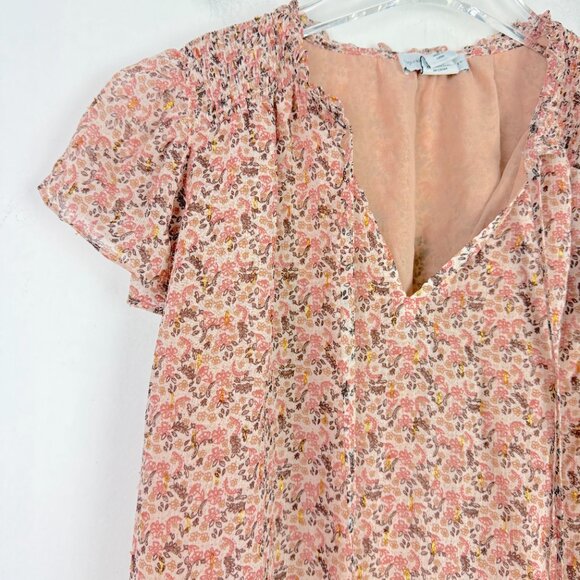 Cupcakes and Cashmere Floral Metallic Flutter Sleeve Top Size Small S EUC - Picture 2 of 11